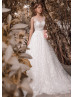 Ivory Floral Lace Tulle Open Back Wedding Dress